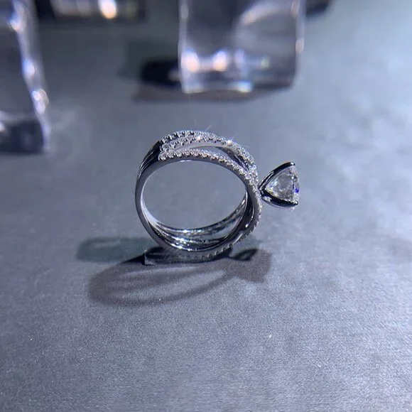 Engagement CZ Clear Super Large Silver Plated Wedding Beautiful Ring, K993